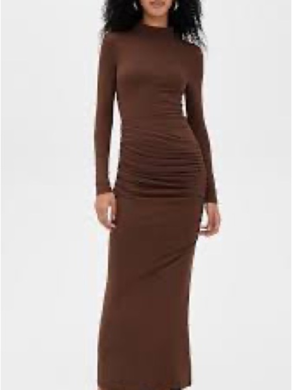 Splendid Brown Long-Sleeve Ruched Maxi Dress